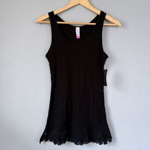 Y2K No Boundaries Junior BlackCrochet Lace Trim Ribbed Tank Top L 11-13 Coquette